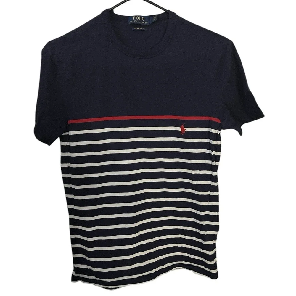 Polo Ralph Lauren Custom Slim Fit Navy Stripe Crewneck T-Shirt Men's Small